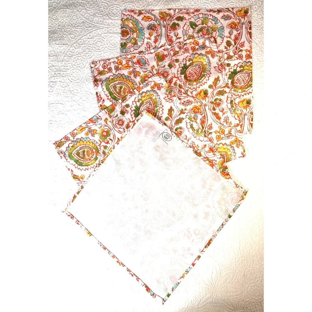 Vintage‎ Laura Ashley Floral Fabric Napkins Set of 4 Orange Green Cottage EUC